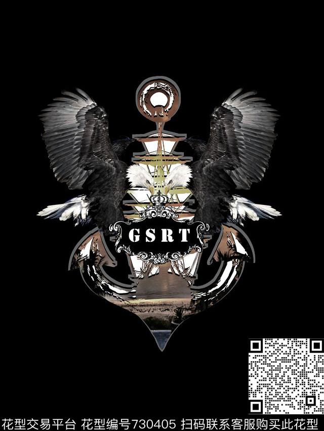 老鹰航海风男装T恤华亿平台数码印花华亿平台下载（图片编号: 730405） - 瓦栏（Walan）