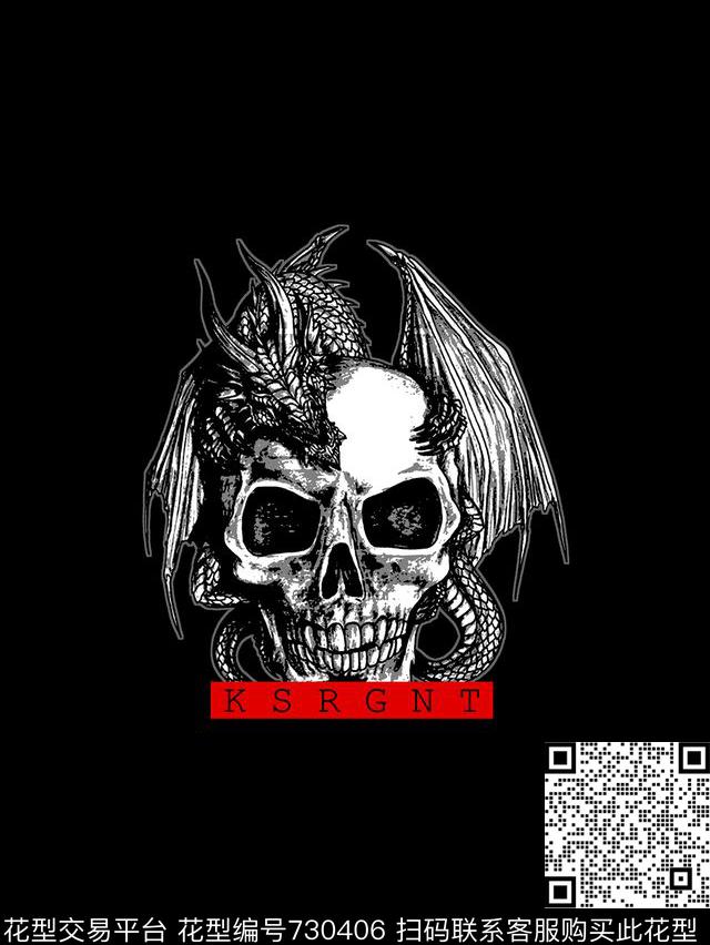 骷髅头翅膀男装T恤华亿平台传统印花华亿平台下载（图片编号: 730406） - 瓦栏（Walan）