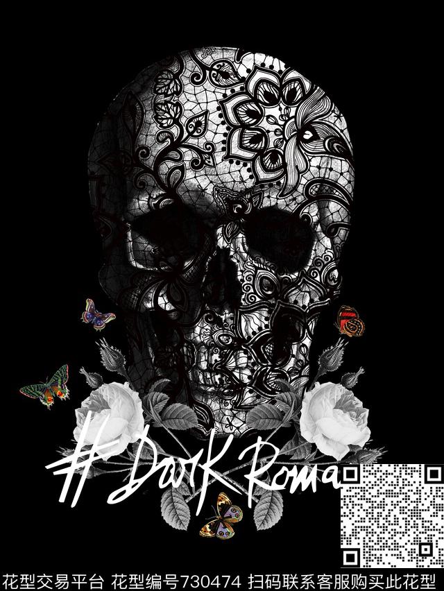 骷髅头未来花卉数码印花华亿平台下载（图片编号: 730474） - 瓦栏（Walan）
