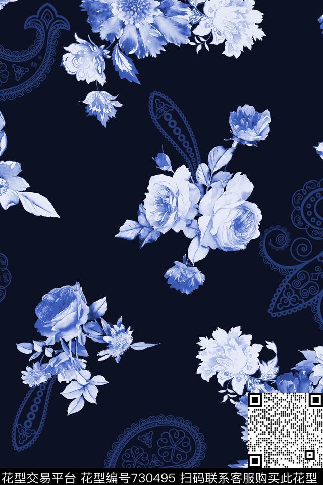 花朵数码印花佩兹利花纹数码印花华亿平台下载（图片编号: 730495） - 瓦栏（Walan）