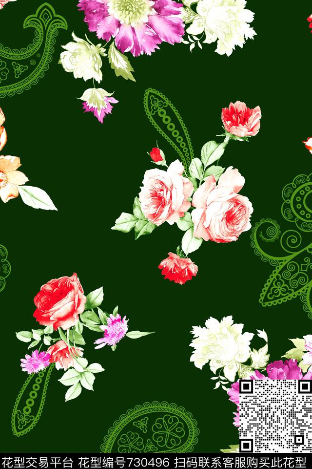 花朵数码印花佩兹利花纹数码印花华亿平台下载（图片编号: 730496） - 瓦栏（Walan）