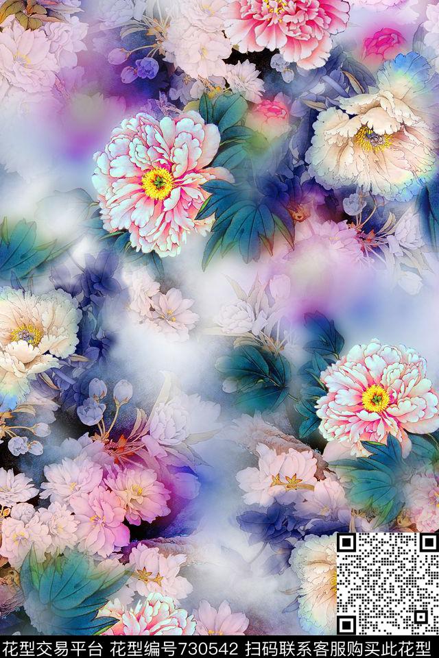 中国风朦胧云纹数码印花华亿平台下载（图片编号: 730542） - 瓦栏（Walan）