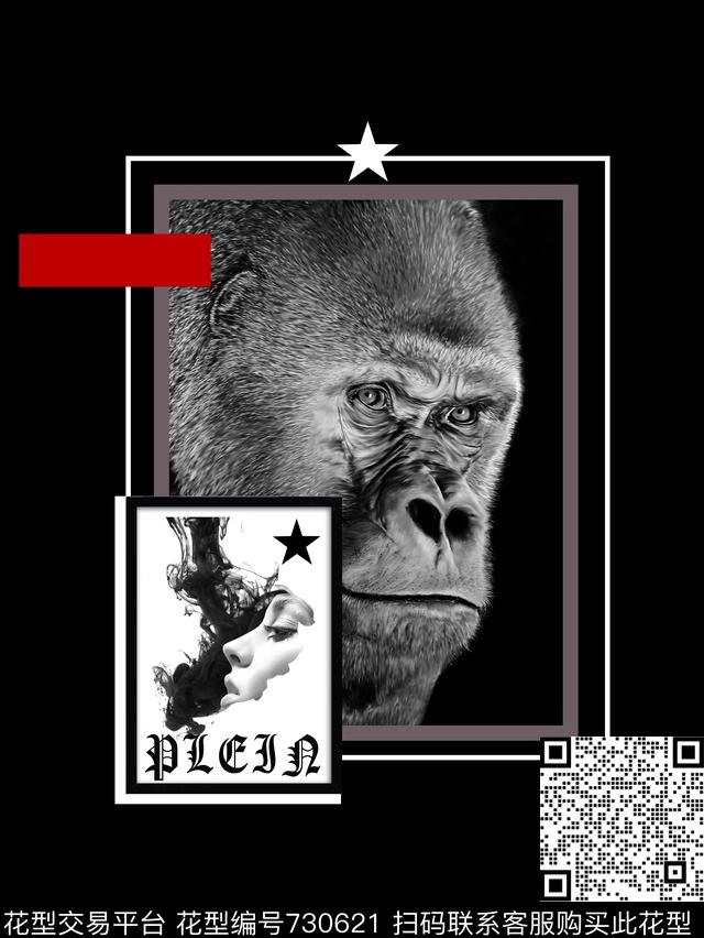 拼贴几何猩猩数码印花华亿平台下载（图片编号: 730621） - 瓦栏（Walan）