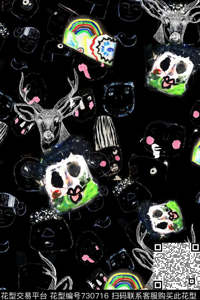 卡通动物漫画数码印花华亿平台下载（图片编号: 730716） - 瓦栏（Walan）