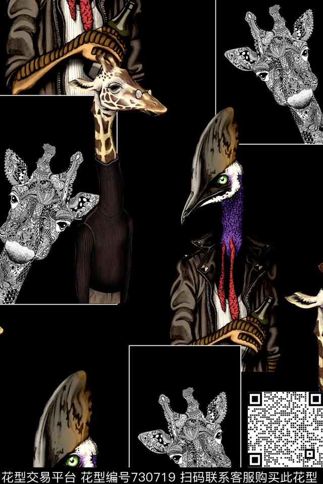 动画卡通动物四方连续数码印花华亿平台下载（图片编号: 730719） - 瓦栏（Walan）