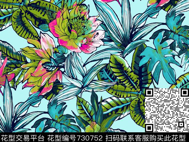 花卉大花牡丹传统印花华亿平台下载（图片编号: 730752） - 瓦栏（Walan）