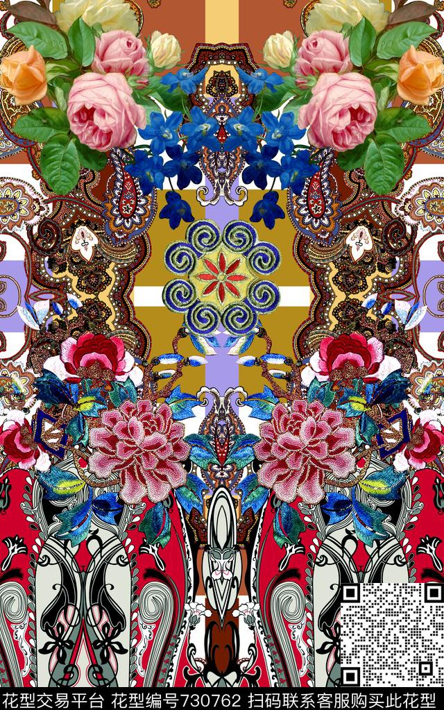 民族风佩斯利腰果花卉数码印花华亿平台下载（图片编号: 730762） - 瓦栏（Walan）