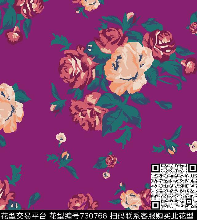 花卉大花牡丹传统印花华亿平台下载（图片编号: 730766） - 瓦栏（Walan）
