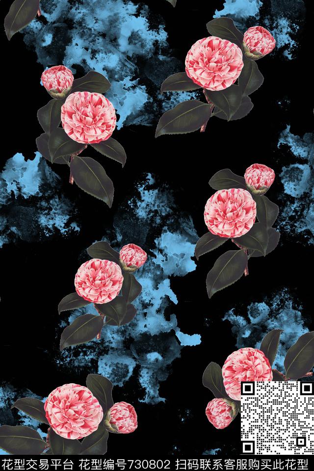 大花花朵花卉数码印花华亿平台下载（图片编号: 730802） - 瓦栏（Walan）