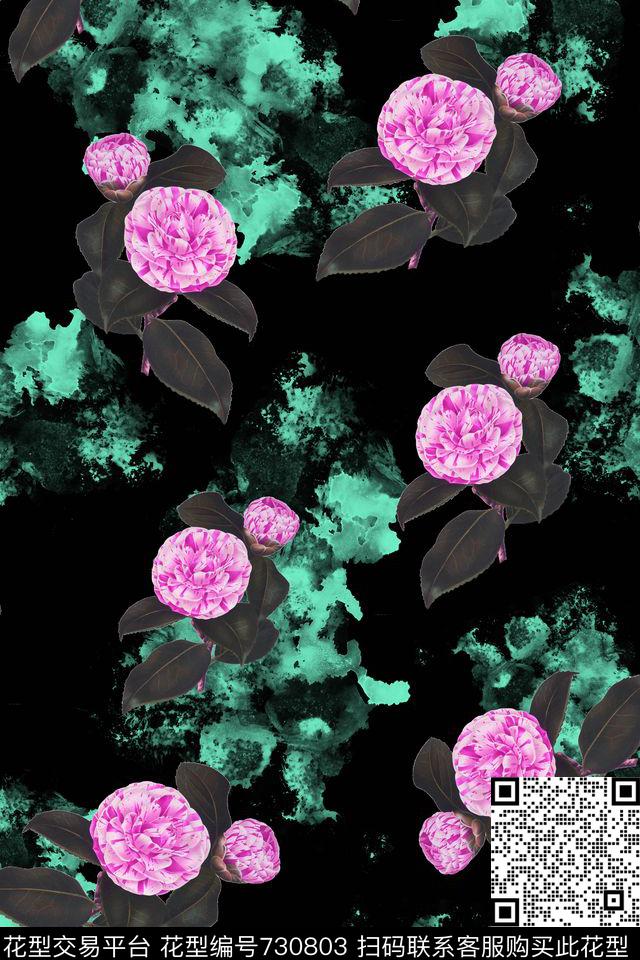 大花花朵花卉数码印花华亿平台下载（图片编号: 730803） - 瓦栏（Walan）