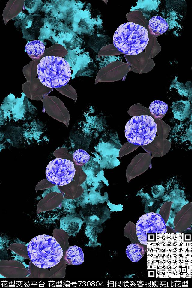 大花花朵花卉数码印花华亿平台下载（图片编号: 730804） - 瓦栏（Walan）