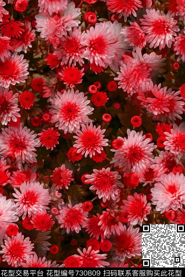 大花花朵花卉数码印花华亿平台下载（图片编号: 730809） - 瓦栏（Walan）
