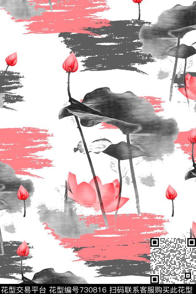 荷花花朵花卉数码印花华亿平台下载（图片编号: 730816） - 瓦栏（Walan）