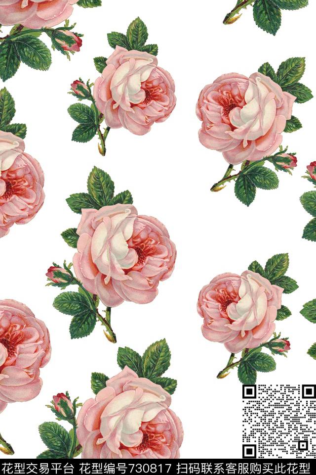 大花花朵花卉数码印花华亿平台下载（图片编号: 730817） - 瓦栏（Walan）