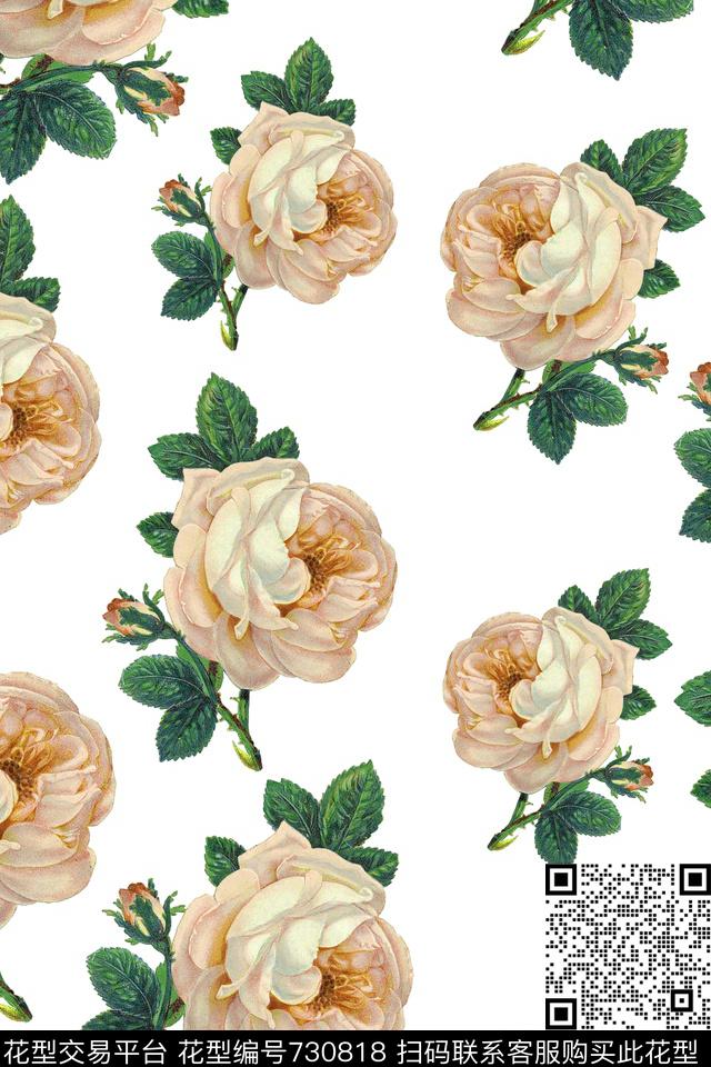 大花花朵花卉数码印花华亿平台下载（图片编号: 730818） - 瓦栏（Walan）