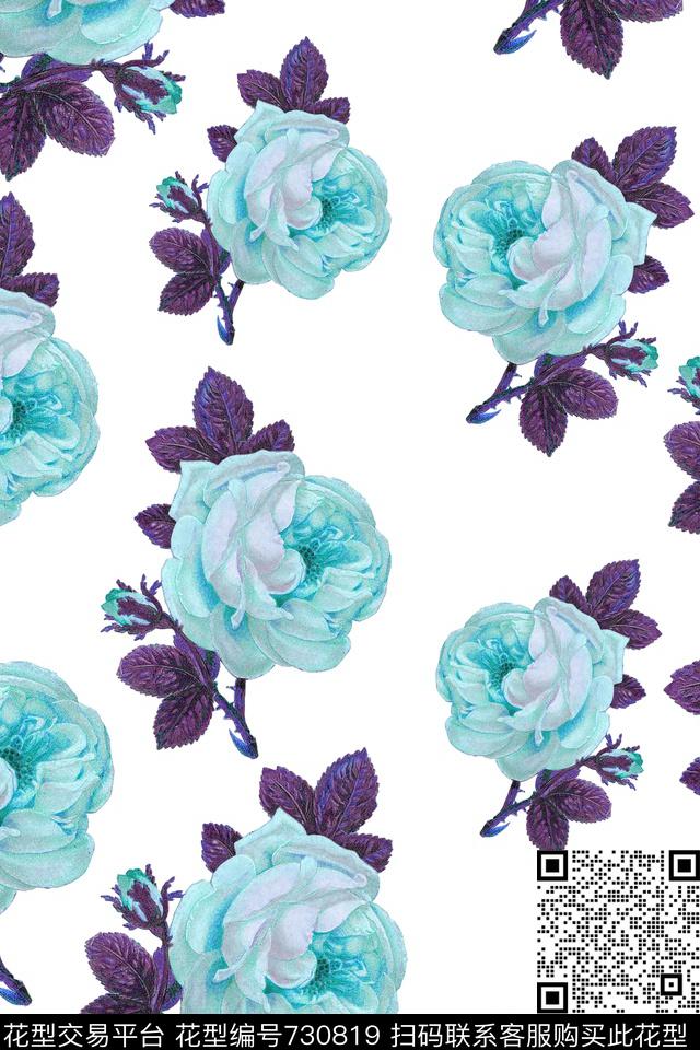 大花花朵花卉数码印花华亿平台下载（图片编号: 730819） - 瓦栏（Walan）