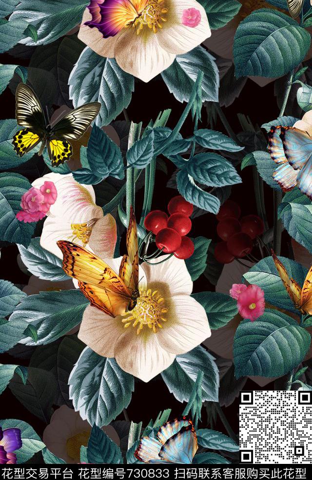 手绘时尚花鸟时装流行纺织面料华亿平台宫廷风大牌女装连衣裙数码印花华亿平台下载（图片编号: 730833） - 瓦栏（Walan）