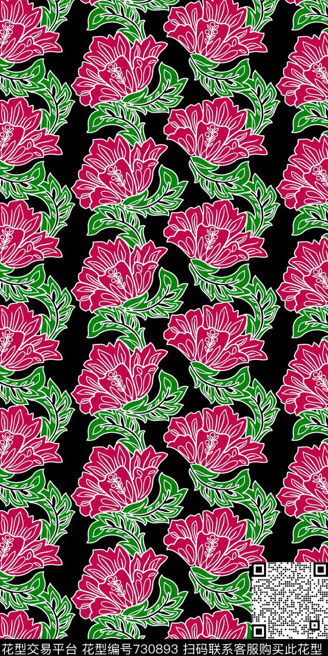 花朵矢量花花卉传统印花华亿平台下载（图片编号: 730893） - 瓦栏（Walan）