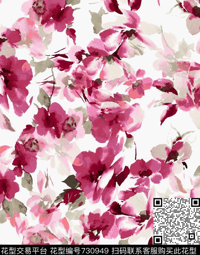 大花百合花卉传统印花华亿平台下载（图片编号: 730949） - 瓦栏（Walan）