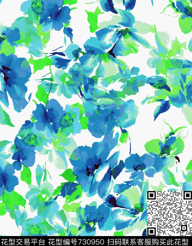 大花百合花卉传统印花华亿平台下载（图片编号: 730950） - 瓦栏（Walan）