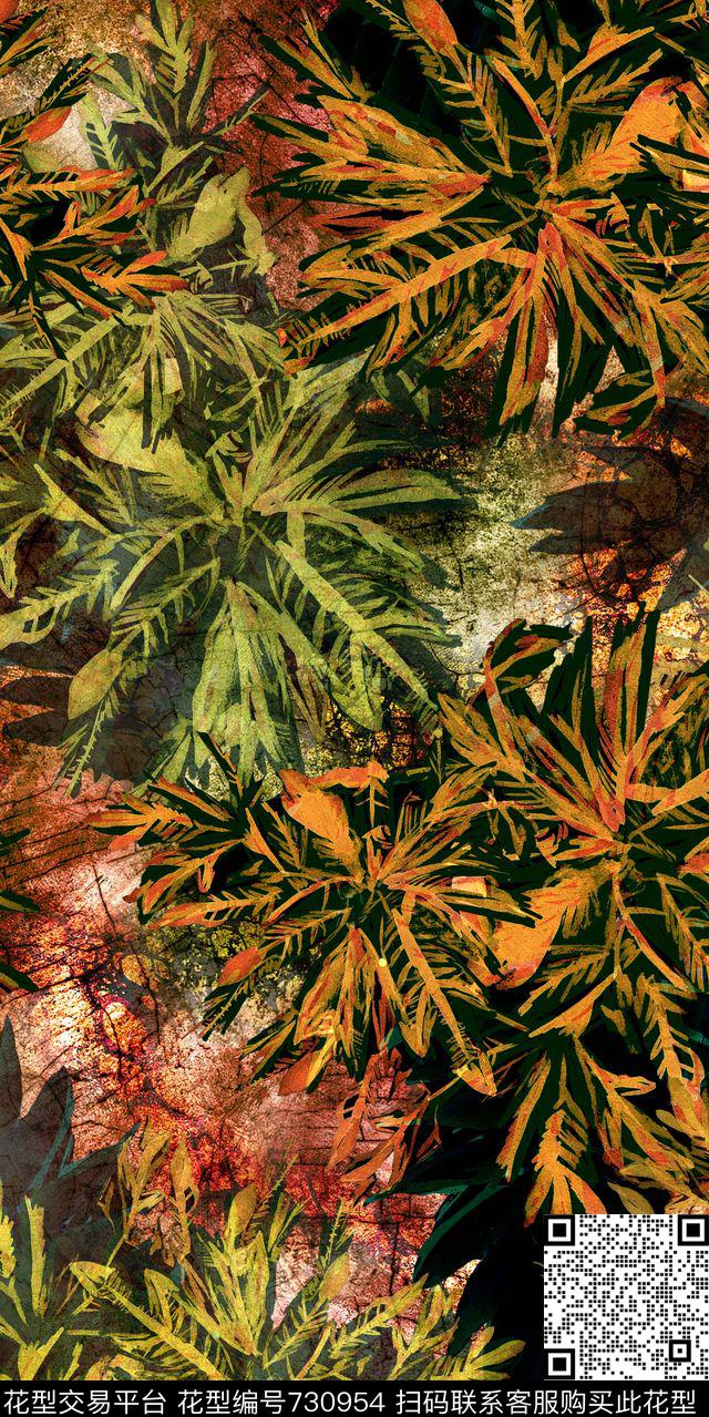 棕榈叶树叶热带数码印花华亿平台下载（图片编号: 730954） - 瓦栏（Walan）