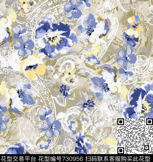 大花乱花花卉传统印花华亿平台下载（图片编号: 730956） - 瓦栏（Walan）