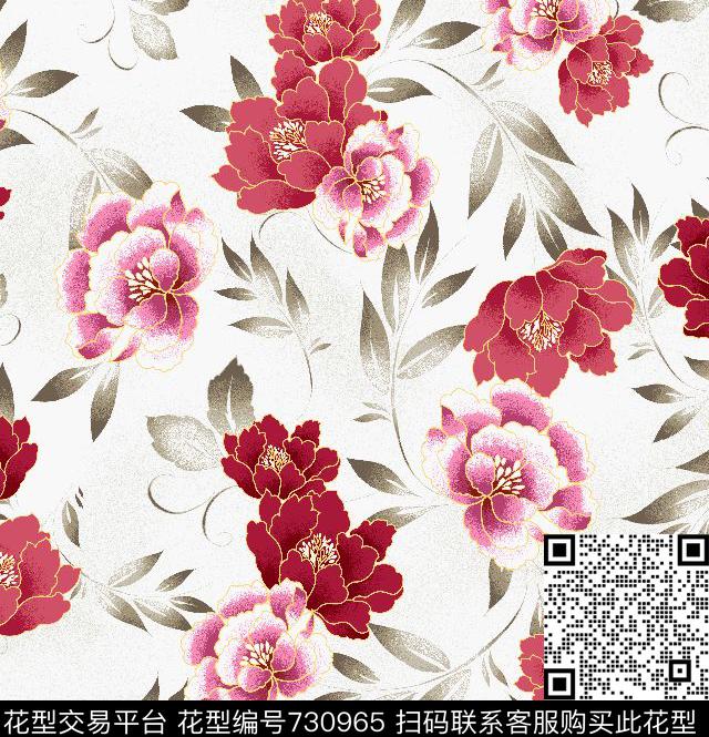 大花花卉乱花传统印花华亿平台下载（图片编号: 730965） - 瓦栏（Walan）