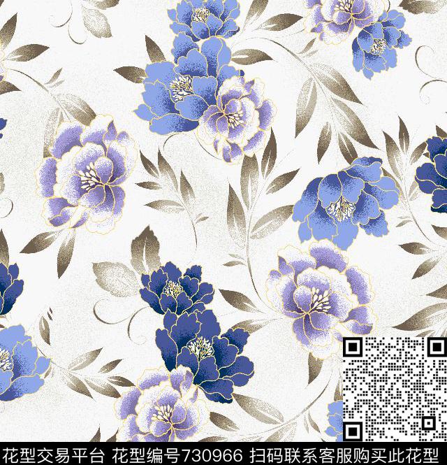 大花花卉乱花传统印花华亿平台下载（图片编号: 730966） - 瓦栏（Walan）