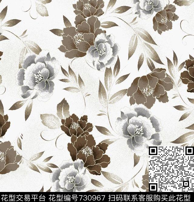 大花花卉乱花传统印花华亿平台下载（图片编号: 730967） - 瓦栏（Walan）