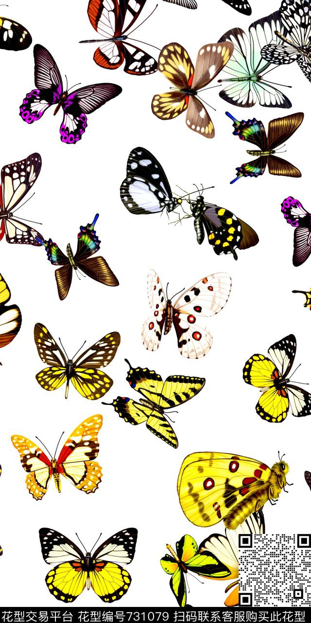 蝴蝶数码动物纹数码印花华亿平台下载（图片编号: 731079） - 瓦栏（Walan）