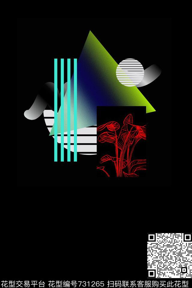 几何渐变手绘花卉数码印花华亿平台下载（图片编号: 731265） - 瓦栏（Walan）