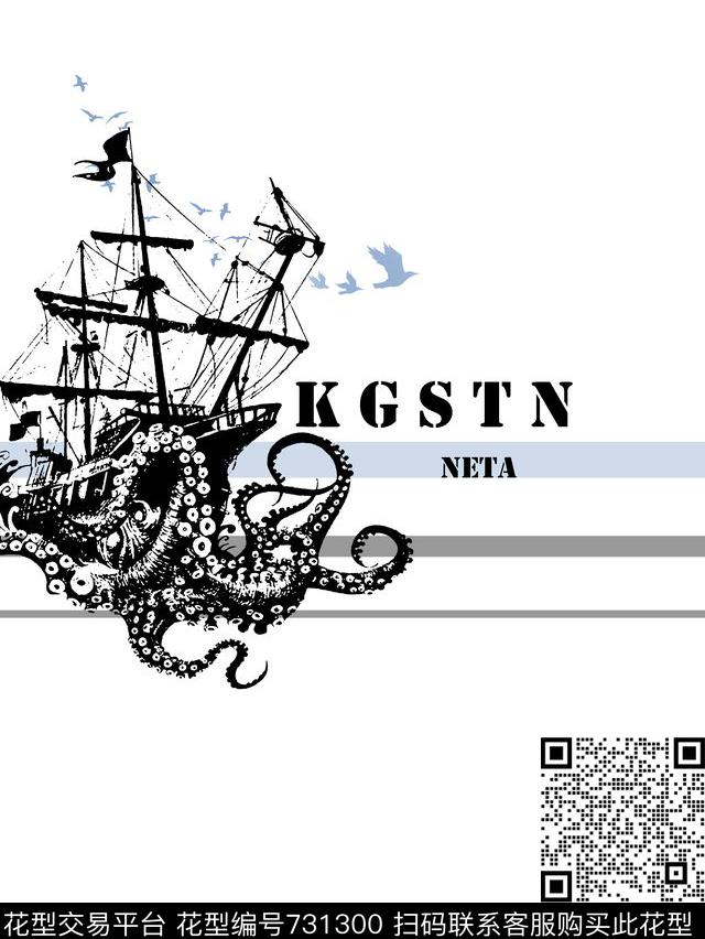 章鱼航海风男装T恤华亿平台传统印花华亿平台下载（图片编号: 731300） - 瓦栏（Walan）