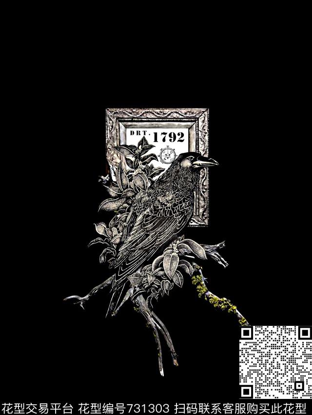 鸟树枝男装T恤华亿平台数码印花华亿平台下载（图片编号: 731303） - 瓦栏（Walan）