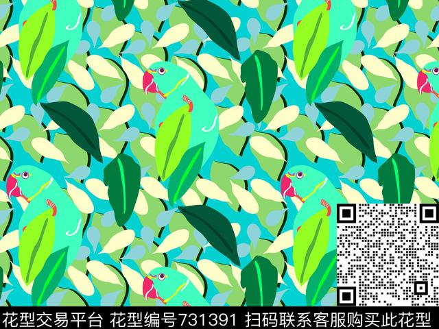 鸟女装绿植树叶传统印花华亿平台下载（图片编号: 731391） - 瓦栏（Walan）