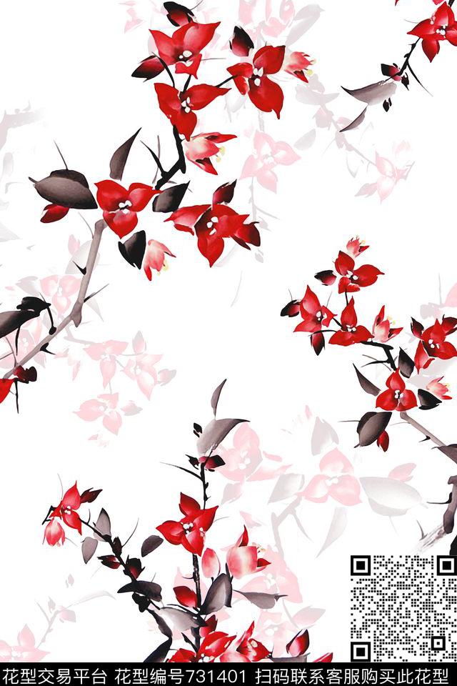 数码印花中国风素材花卉数码印花华亿平台下载（图片编号: 731401） - 瓦栏（Walan）