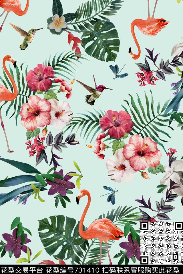天堂鸟动物植物数码印花华亿平台下载（图片编号: 731410） - 瓦栏（Walan）