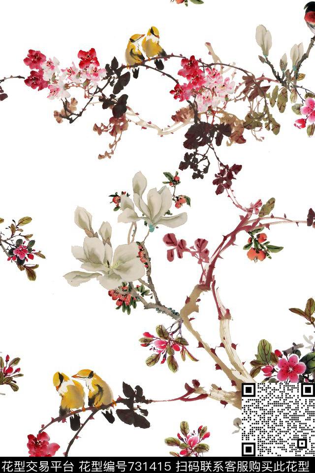 花朵花卉花鸟数码印花华亿平台下载（图片编号: 731415） - 瓦栏（Walan）