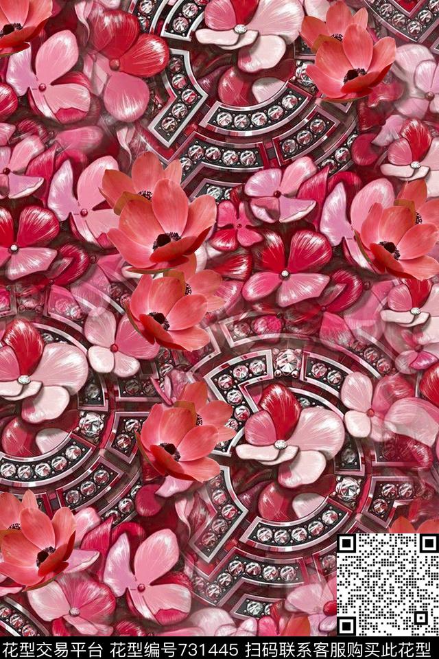 碎花珠宝欧式数码印花华亿平台下载（图片编号: 731445） - 瓦栏（Walan）