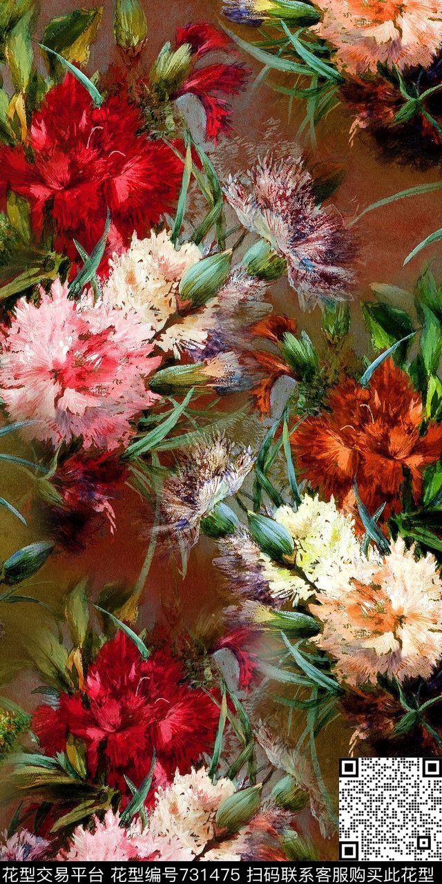 大花花朵花卉数码印花华亿平台下载（图片编号: 731475） - 瓦栏（Walan）