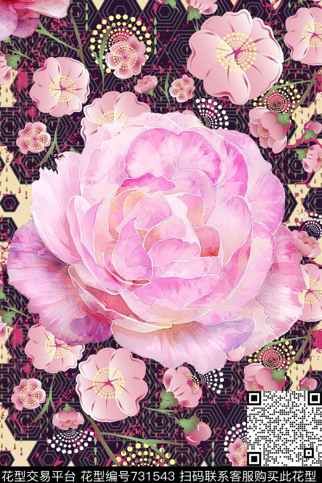 女装花卉植物纹数码印花华亿平台下载（图片编号: 731543） - 瓦栏（Walan）