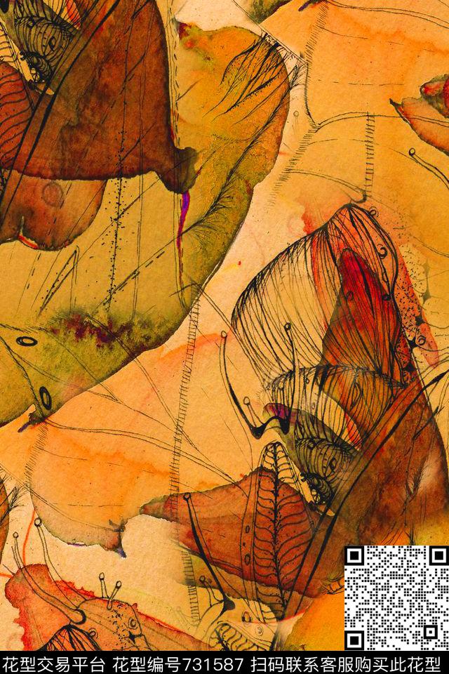 昆虫鸟蜜蜂数码印花华亿平台下载（图片编号: 731587） - 瓦栏（Walan）