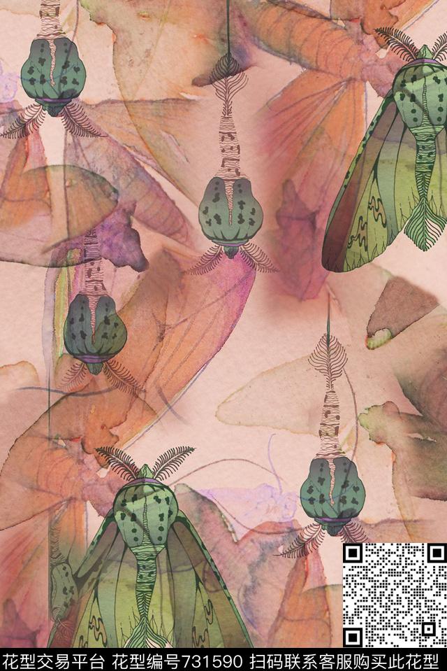 昆虫鸟蜜蜂数码印花华亿平台下载（图片编号: 731590） - 瓦栏（Walan）