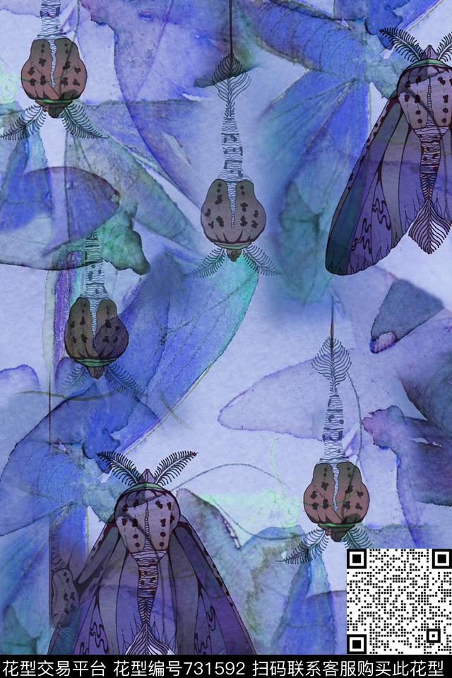 昆虫鸟蜜蜂数码印花华亿平台下载（图片编号: 731592） - 瓦栏（Walan）