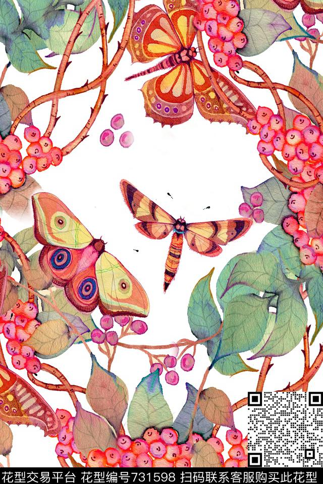 花卉花朵花鸟数码印花华亿平台下载（图片编号: 731598） - 瓦栏（Walan）