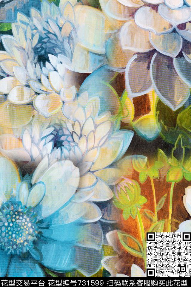 大花花朵花卉数码印花华亿平台下载（图片编号: 731599） - 瓦栏（Walan）