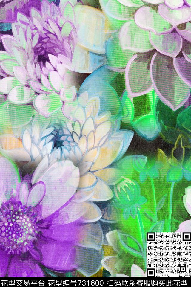大花花朵花卉数码印花华亿平台下载（图片编号: 731600） - 瓦栏（Walan）