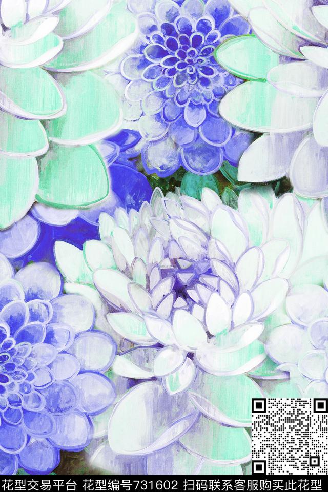 大花花朵花卉数码印花华亿平台下载（图片编号: 731602） - 瓦栏（Walan）