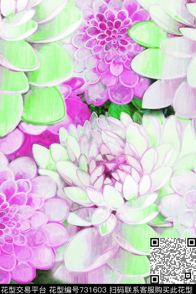 大花花朵花卉数码印花华亿平台下载（图片编号: 731603） - 瓦栏（Walan）