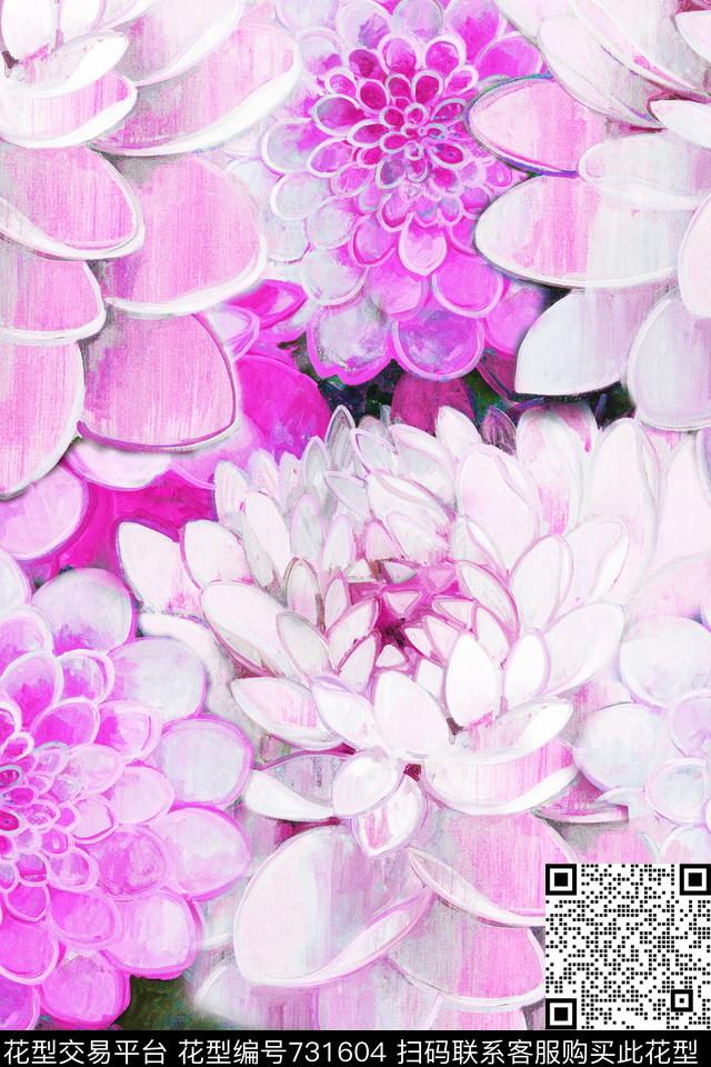 大花花朵花卉数码印花华亿平台下载（图片编号: 731604） - 瓦栏（Walan）