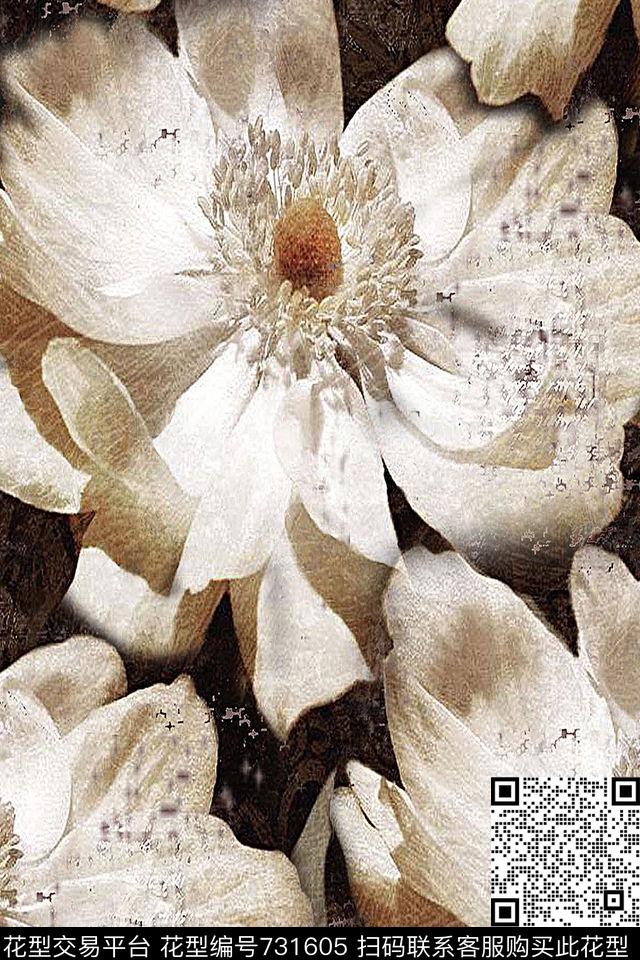 大花花朵花卉数码印花华亿平台下载（图片编号: 731605） - 瓦栏（Walan）